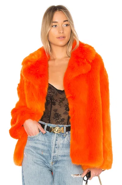 Pre-owned Diane Von Furstenberg Collared Faux Fur Jacket Orange S