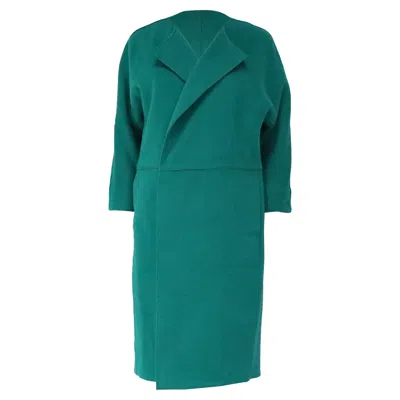 Diane Von Furstenberg Collarless Hidden Closure Coat In Green Wool