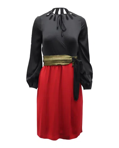 Diane Von Furstenberg Color Block Midi Dress In Black And Red Silk In Multi