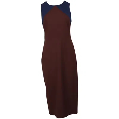Diane Von Furstenberg Color Block Sheath Midi Dress In Burgundy Wool In Brown
