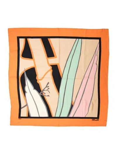 Pre-owned Diane Von Furstenberg Colorblock Pattern Scarf In Orange