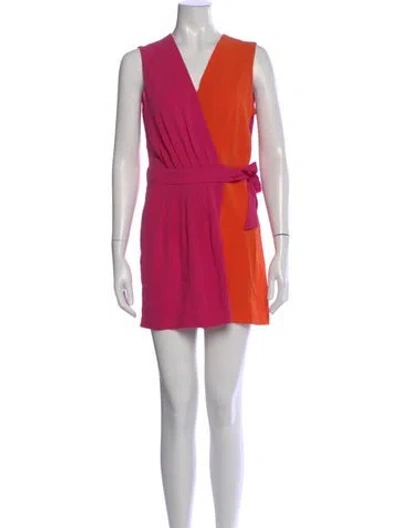 Pre-owned Diane Von Furstenberg Colorblock Pattern V-neck Romper In Multi