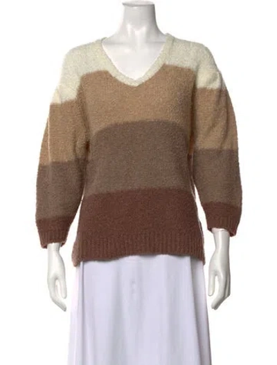 Pre-owned Diane Von Furstenberg Colorblock Pattern V-neck Sweater In Brown