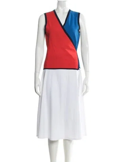 Pre-owned Diane Von Furstenberg Colorblock Pattern V-neck Sweater In Red