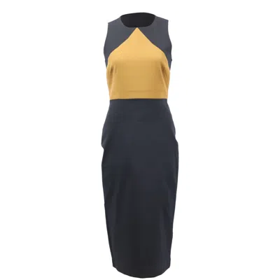 Diane Von Furstenberg Colorblock Sleeveless Sheath Dress In Navy Blue Cotton