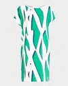 Diane Von Furstenberg Cora Dolman-sleeve Mini Shift Dress In Shadow Twiggs Giant Green