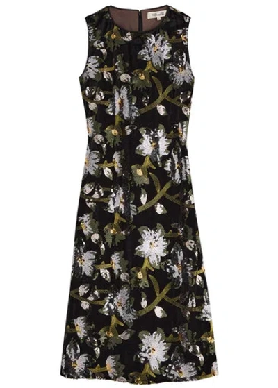Diane Von Furstenberg Women's Coral Floral Sequin-embellished Velvet Midi Dress In Black