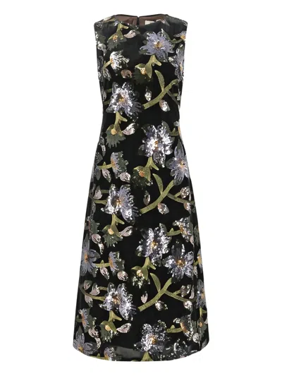 Diane Von Furstenberg Coral Sleeveless Sequin-floral Midi Dress In Black