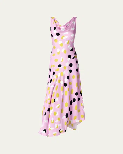 Diane Von Furstenberg Cosette Asymmetric Polka Dot Satin Maxi Dress In Blinding Lights Pink Lavender