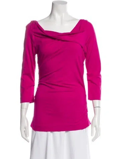 Pre-owned Diane Von Furstenberg Cowl Neck Three-quarter Sleeve Top In Pink