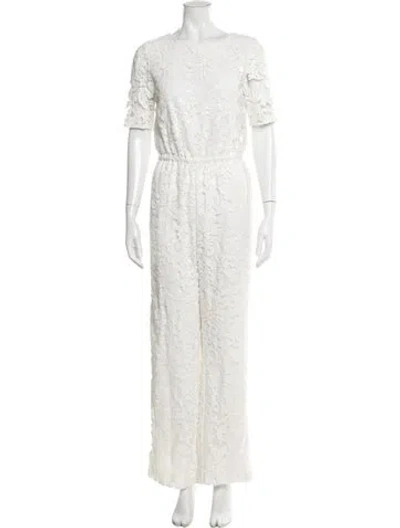 Pre-owned Diane Von Furstenberg Crew Neck Jumpsuit In White