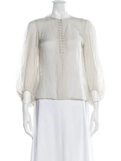 Pre-owned Diane Von Furstenberg Crew Neck Long Sleeve Blouse In Neutral