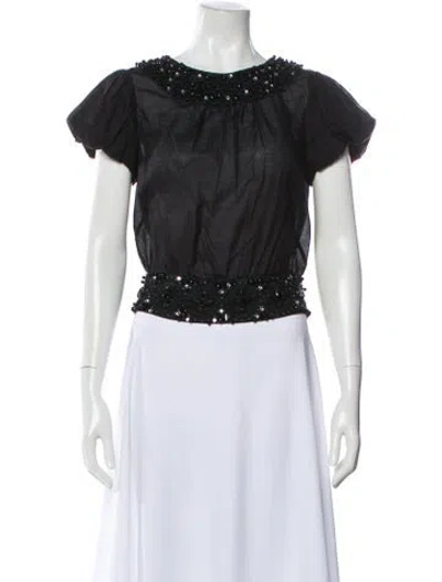 Pre-owned Diane Von Furstenberg Crew Neck Short Sleeve Blouse In Black