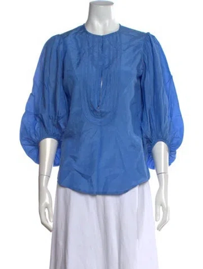 Pre-owned Diane Von Furstenberg Crew Neck Three-quarter Sleeve Blouse In Blue