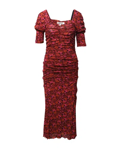 Diane Von Furstenberg Dacey Ruched Dress In Red Nylon