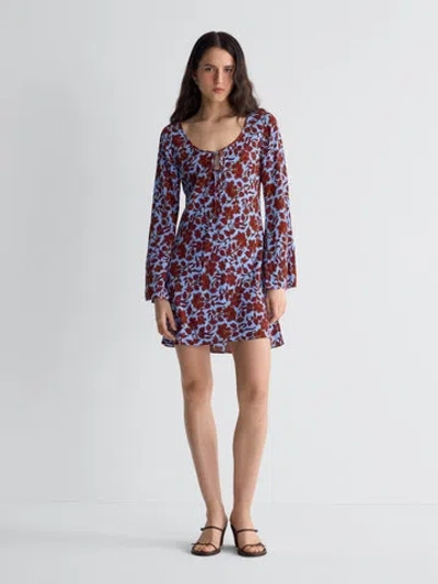 Diane Von Furstenberg Daisy Scoop Neck Long Sleeve Dress In Blue
