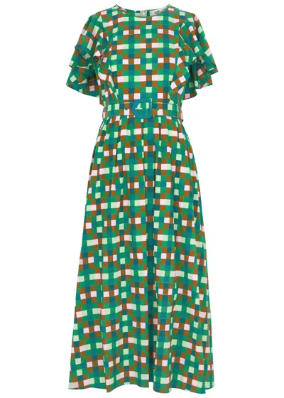 Diane Von Furstenberg Damon Belted Checked Cotton-blend Poplin Midi Dress In Mint