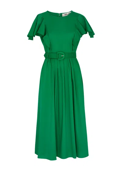 Diane Von Furstenberg Damon Ruffled Cotton-blend Midi Dress In Green