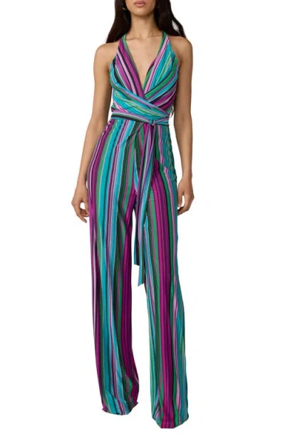 Diane Von Furstenberg Daphne Stripe Racerback Jumpsuit In Black