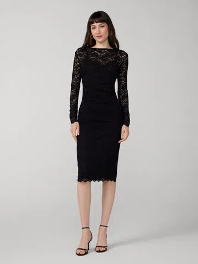 Diane Von Furstenberg Darrius Lace Long Sleeve Dress In Black