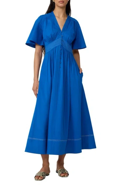 Diane Von Furstenberg Dawn Stretch Cotton Poplin Midi Dress In Blue