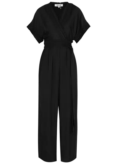 Diane Von Furstenberg Dechen Wide-leg Satin Jumpsuit In Black