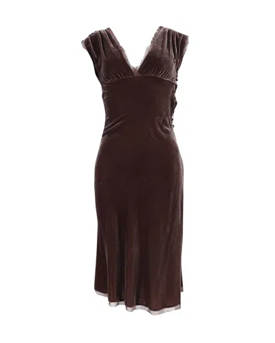 Diane Von Furstenberg Deep V-neck Dress In Brown Rayon Velvet