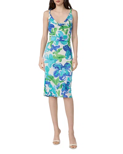 Diane Von Furstenberg Delaney Floral Cowl Neck Dress In Blue