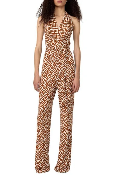 Diane Von Furstenberg Delia Abstract Print Halter Neck Jumpsuit In Multi