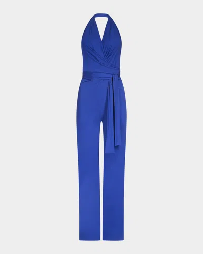 Diane Von Furstenberg Delia Deep V-neck Jersey Halter Jumpsuit In Royal Blue