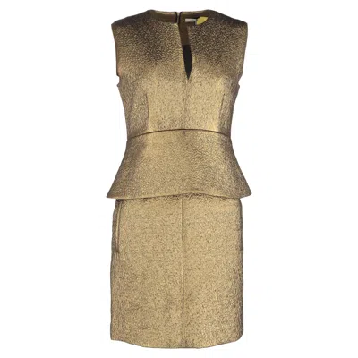 Diane Von Furstenberg Delian Jacquard Peplum Dress In Gold Wool In Multi