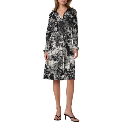 Diane Von Furstenberg Diane Toile Print Long Sleeve Jersey Shirtdress In Black