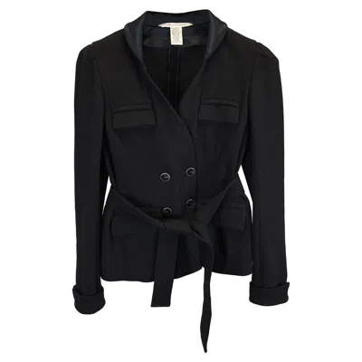 Diane Von Furstenberg Diane Van Furstenberg Tie-waist Double-breasted Blazer In Black Wool