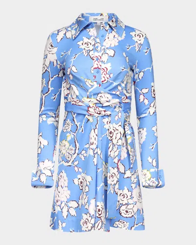 Diane Von Furstenberg Didi Floral-print Mini Wrap Shirtdress In Heritage Vine Blue