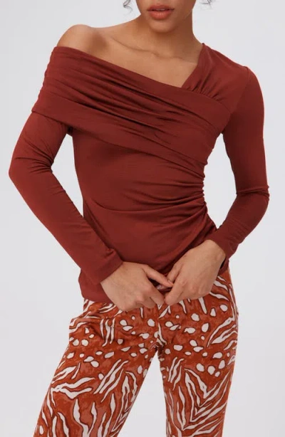 Diane Von Furstenberg Dolores Ruched One-shoulder Top In Chestnut