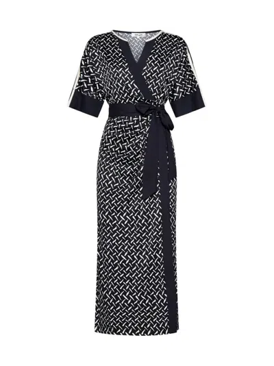 Diane Von Furstenberg Dorothea Geometric-print Midi Wrap Dress In Black,white