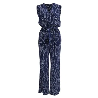 Diane Von Furstenberg Dotted Belted Eva Jumpsuit In Navy Blue Silk