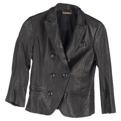 Diane Von Furstenberg Double Breasted Blazer In Black Leather