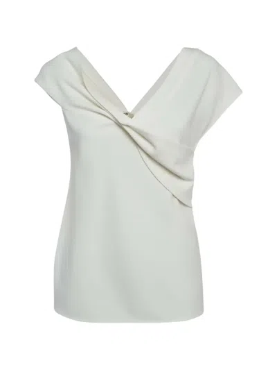 Pre-owned Diane Von Furstenberg Draped Crepe Top In White