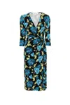 Diane Von Furstenberg Multicolor Floral Wrap Midi Dress With Elegant V-neckline In Black