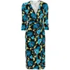 Diane Von Furstenberg Multicolor Floral Wrap Midi Dress With Elegant V-neckline In Black/blue