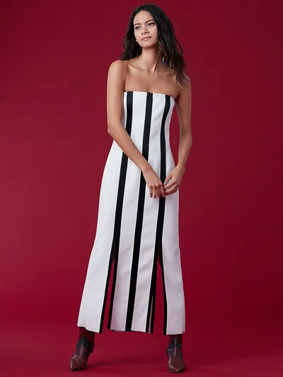 Pre-owned Diane Von Furstenberg Dvf $698  Strapless Structured Midi Dress Black Ivory 4