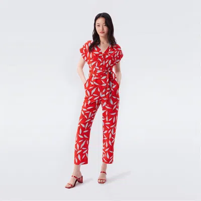 Diane Von Furstenberg Dvf女装 秋冬玫瑰红海岛植物图案连体裤 In Red