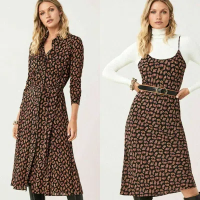 Pre-owned Diane Von Furstenberg Dvf Andi Paisely Shirt Dress& Slip Dress Sz Large $498 In Multicolor