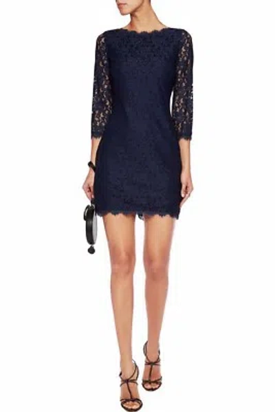 Pre-owned Diane Von Furstenberg Dvf Colleen Lace Sheath Dress, Midnight Navy, Size 6 In Blue