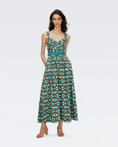 Diane Von Furstenberg Krystel Belted Cotton-blend Poplin Midi Dress In Eden Check