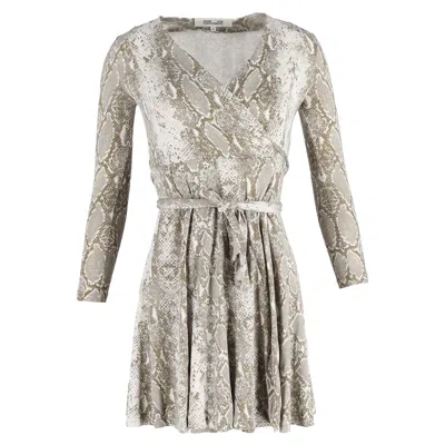 Diane Von Furstenberg Dvf Elowen Snakeskin Print Mini Wrap Dress In Grey Silk In Multi