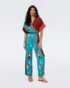 Diane Von Furstenberg Rinna Jumpsuit In Festvial Floral Teal And Chestnu