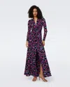 Diane Von Furstenberg Kassia Floral-print Mesh Maxi Dress In Fishnet Floral Purple Blush