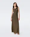 Diane Von Furstenberg Tomas Sleeveless Ruched Shimmer Gown In Golden Brown